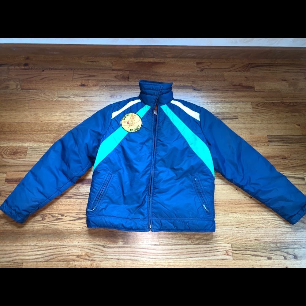 Skyr vintage women’s ski bunny jacket large blue